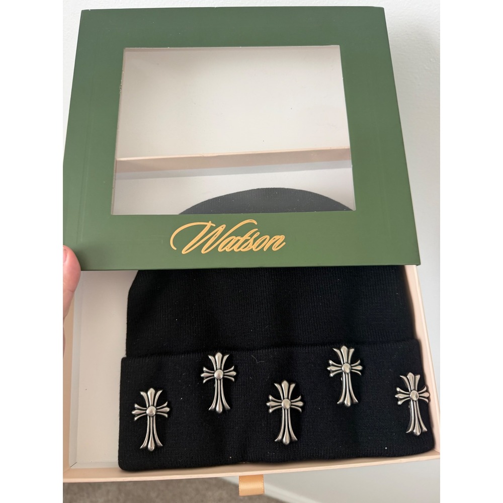 Watson Luxe Cross Charm Shadow Beanie Hat – Black – One Size – NWT - Picture 4 of 5